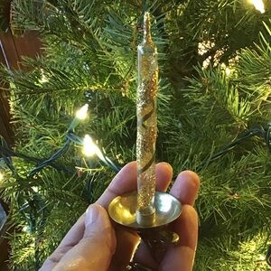 Vintage Candle Handblown Art Glass Clip-On Tree Ornament, Italy